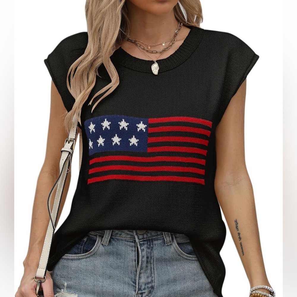 Brand New Black Lightweight Knit Sweater Tank With Flag🇺🇸